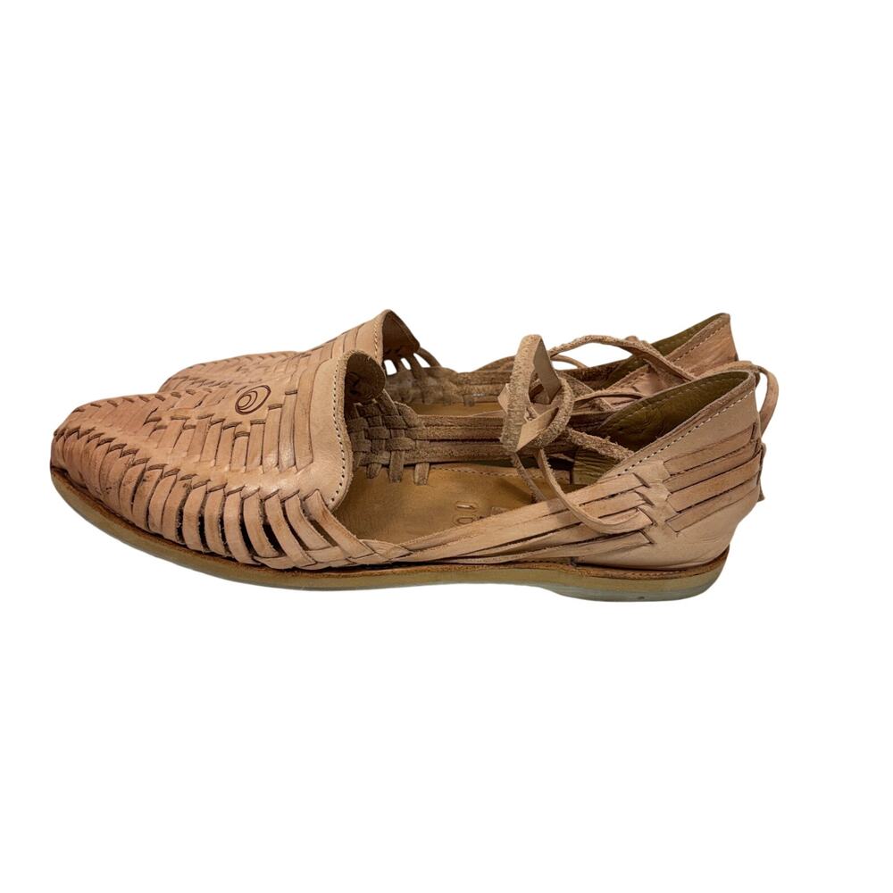 Brother Vellies Huarache Sandals - Tan Woven Leather Lace Up - Women's Size 10 - Picture 6 of 9